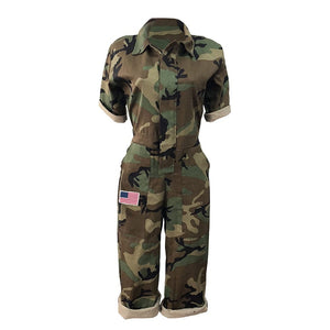 Cap Point Linton Short Sleeves Camouflage Mid Short Jumpsuit