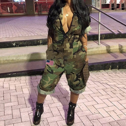 Cap Point Linton Short Sleeves Camouflage Mid Short Jumpsuit