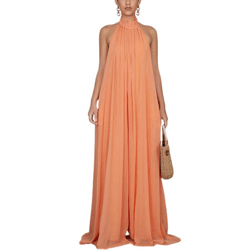 Cap Point Loose Chiffon Halter Long Jumpsuit