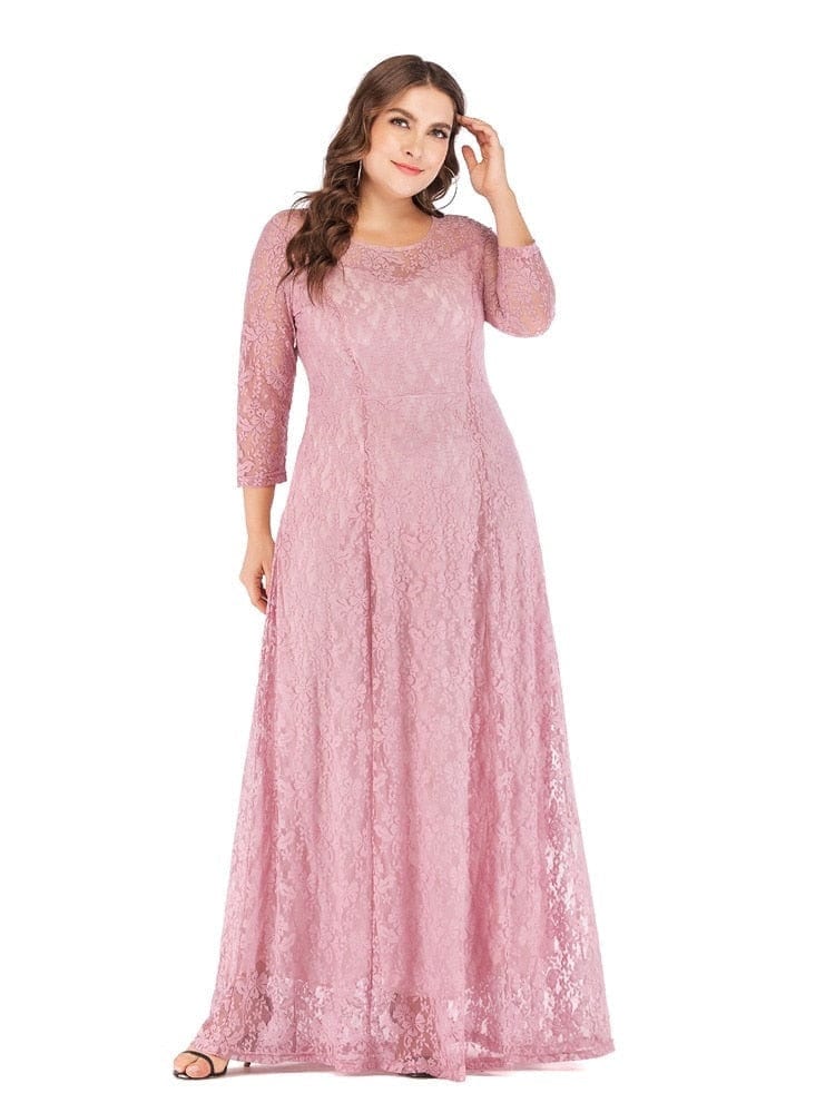 Cap Point Lucinda Elegant Lace O-Neck 3/4 Sleeve Prom Maxi Dress