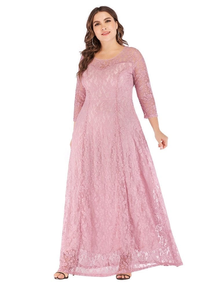 Cap Point Lucinda Elegant Lace O-Neck 3/4 Sleeve Prom Maxi Dress