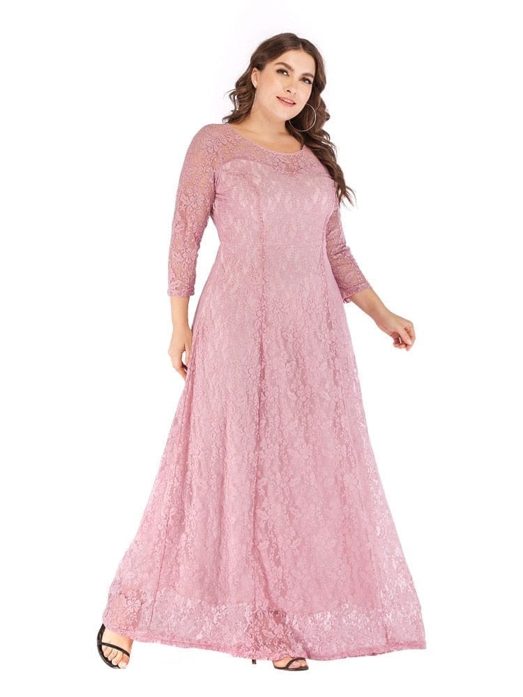 Cap Point Lucinda Elegant Lace O-Neck 3/4 Sleeve Prom Maxi Dress