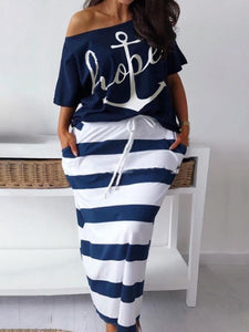 Cap Point Madeline Plus Size Printed striped skirt + matching top set