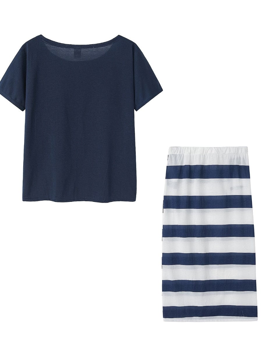 Cap Point Madeline Plus Size Printed striped skirt + matching top set