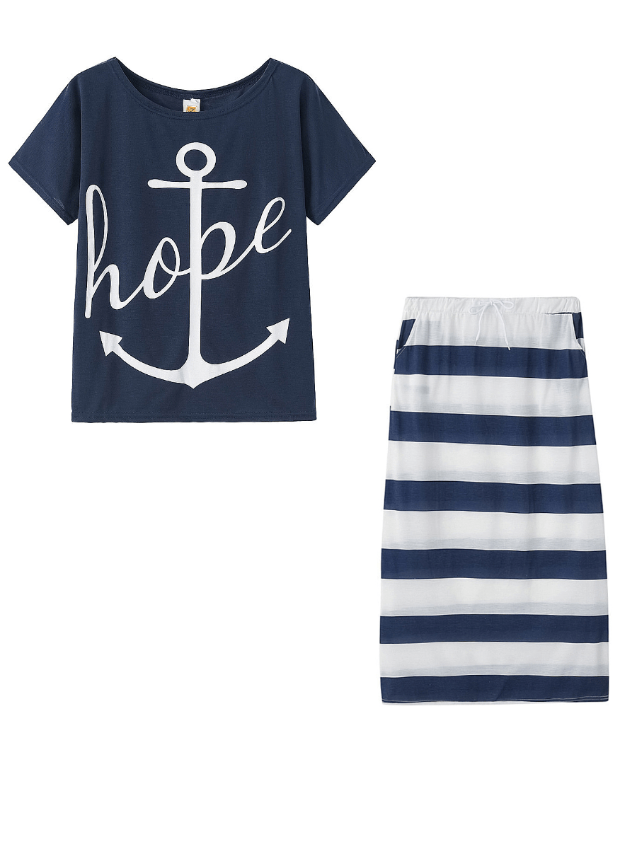 Cap Point Madeline Plus Size Printed striped skirt + matching top set
