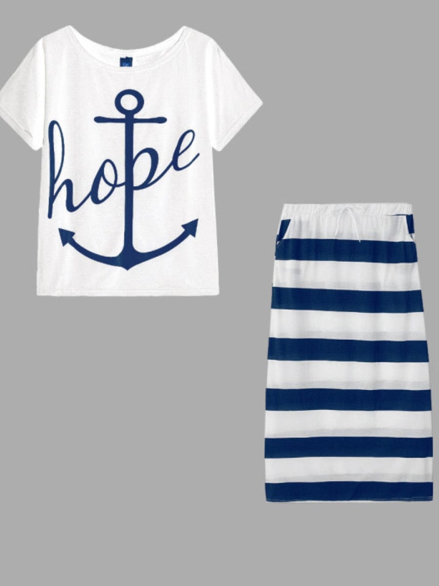 Cap Point Madeline Plus Size Printed striped skirt + matching top set