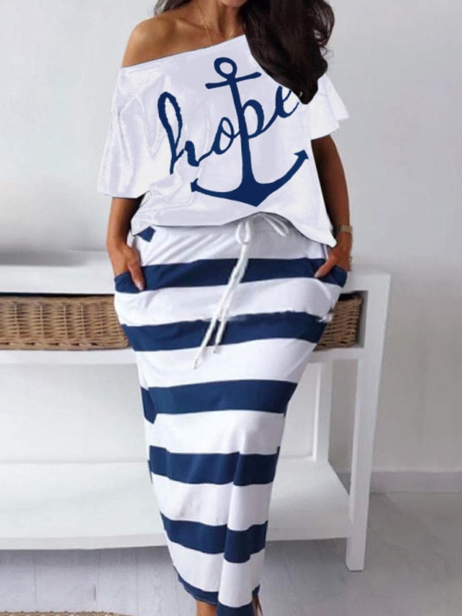 Cap Point Madeline Plus Size Printed striped skirt + matching top set