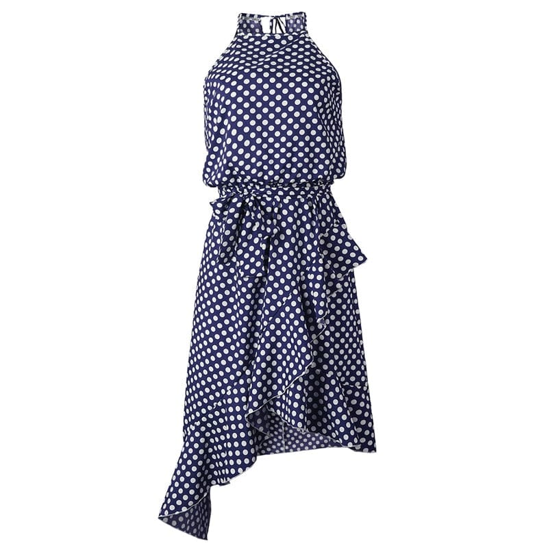 Cap Point Madeline Summer Ruffles Halter Irregular Lace Up Polka Dot Dress