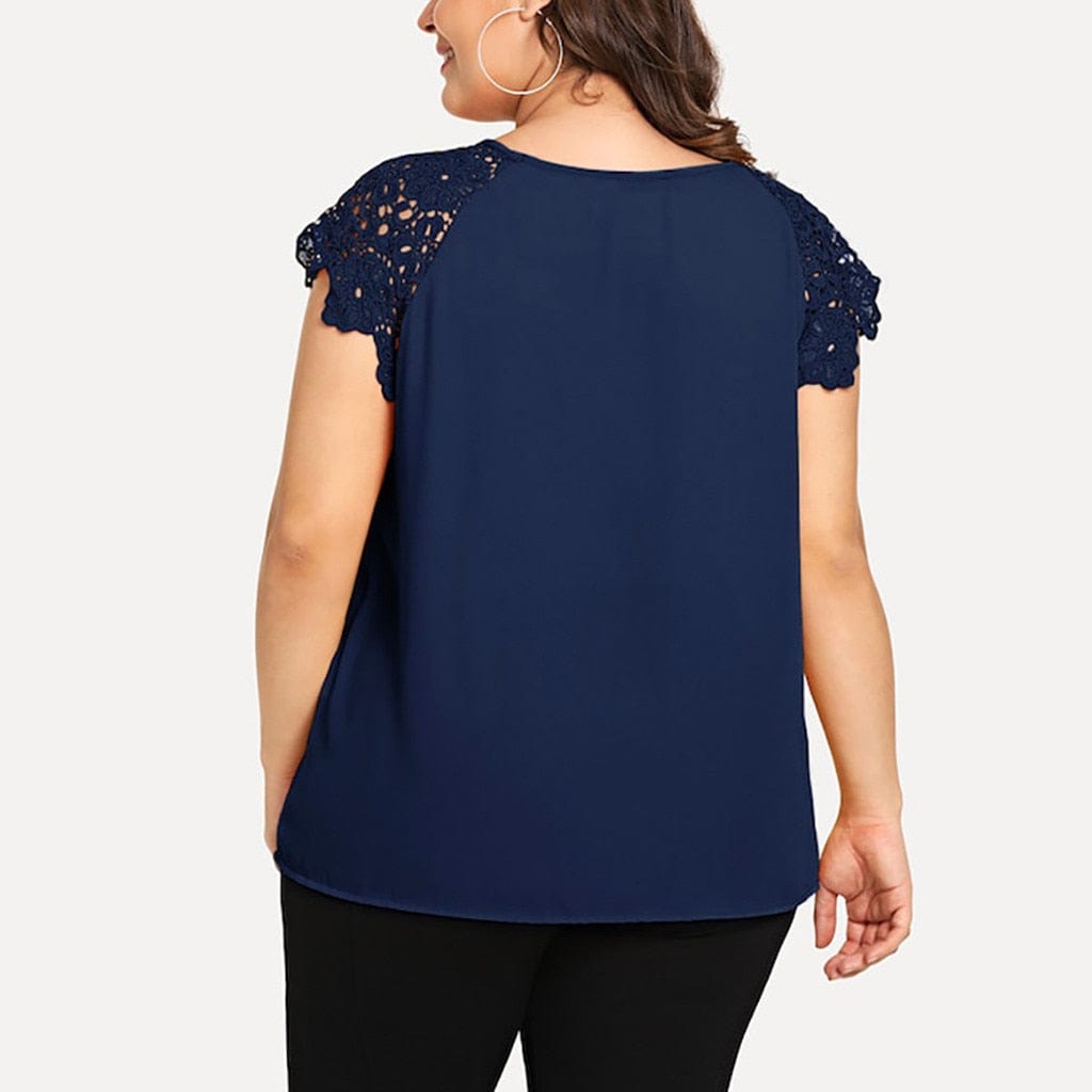 Cap Point Maguy Plus Size O-neck Floral Lace Shoulder Blouse