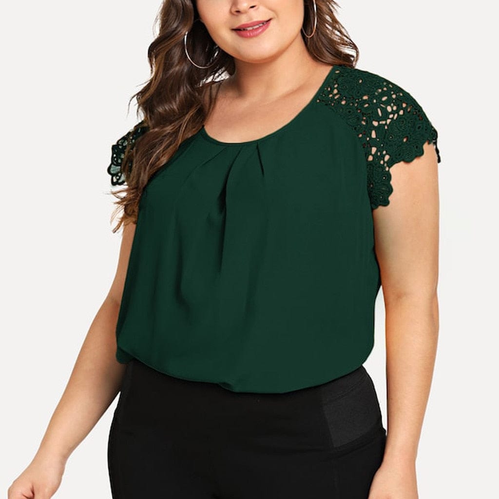 Cap Point Maguy Plus Size O-neck Floral Lace Shoulder Blouse