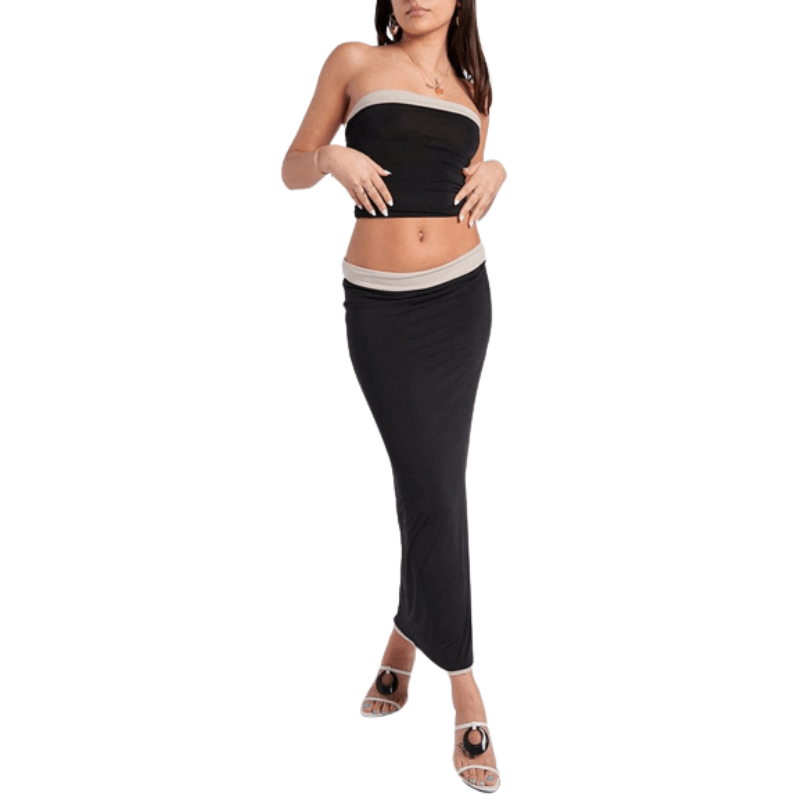 Cap Point Malia Beach Strapless Two Piece Crop Top Bodycon Skirt Set