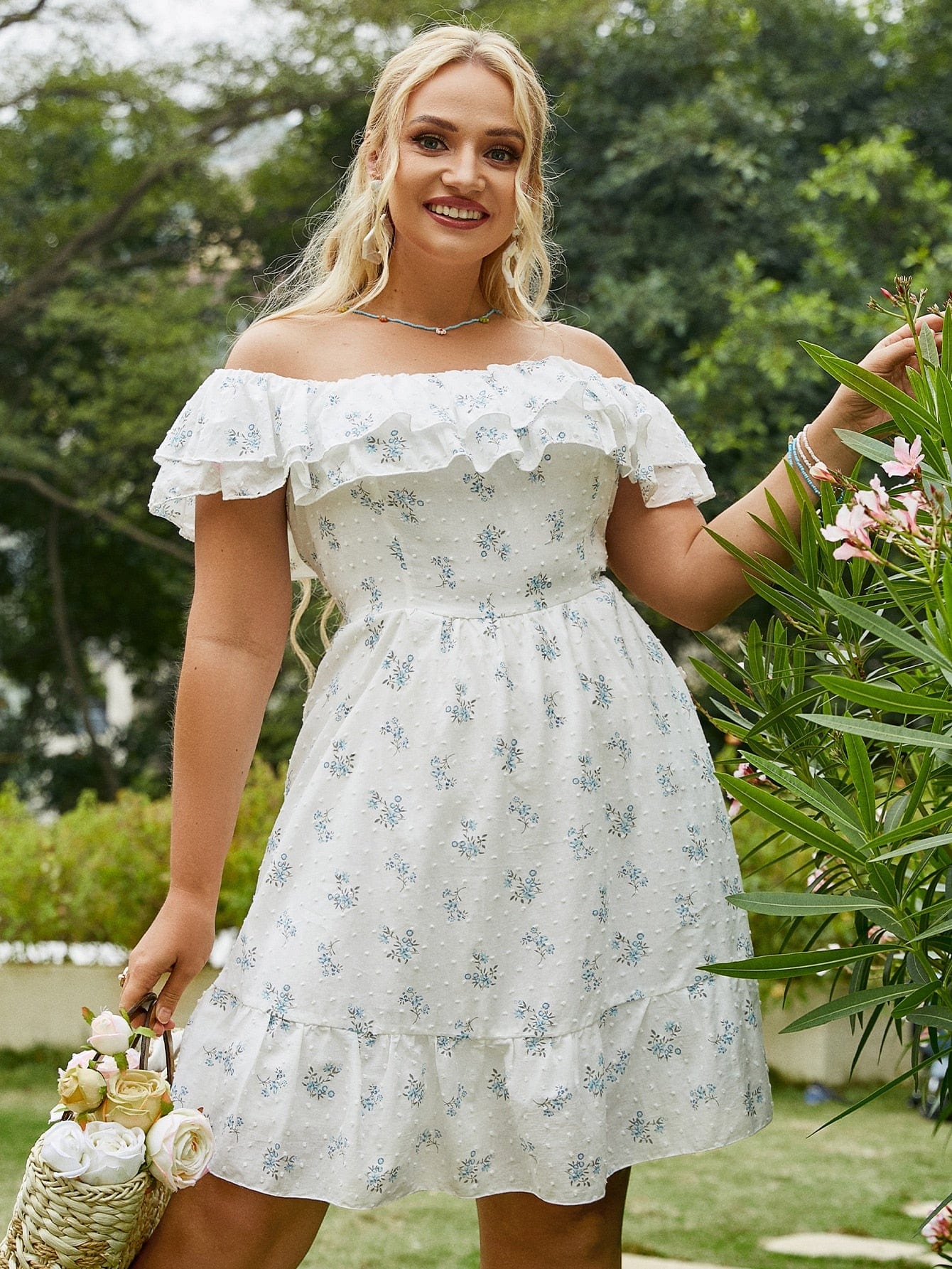 Cap Point Malia Plus Size Boho slash neck floral summer dress