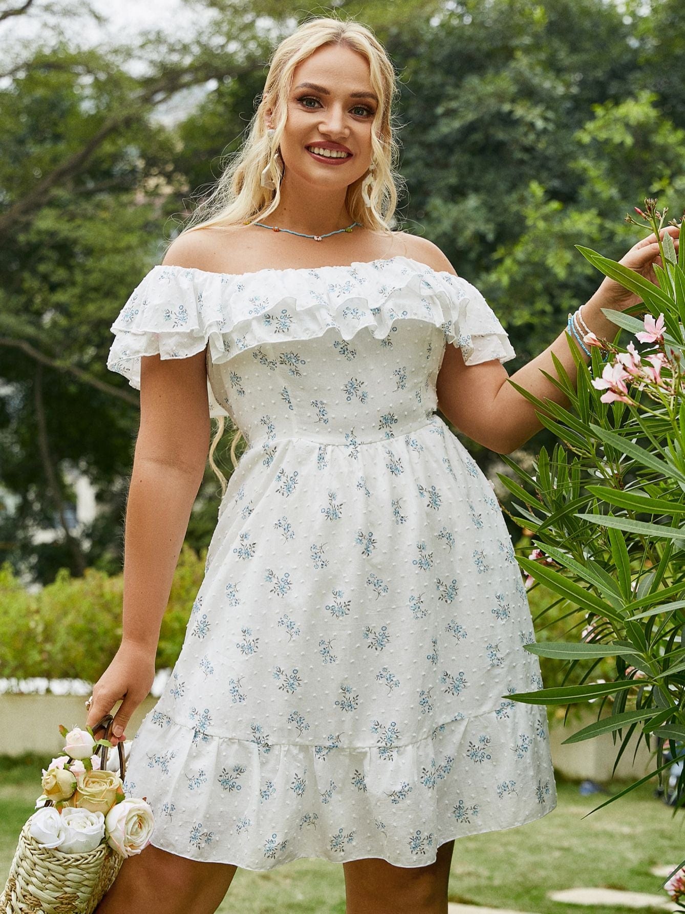 Cap Point Malia Plus Size Boho slash neck floral summer dress