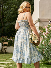 Load image into Gallery viewer, Cap Point Malia Plus Size Holiday ruffle strap print summer dress

