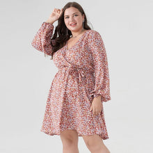 Load image into Gallery viewer, Cap Point Malia Plus V-Neck Plus Size Print Spring Autumn Mini Dress
