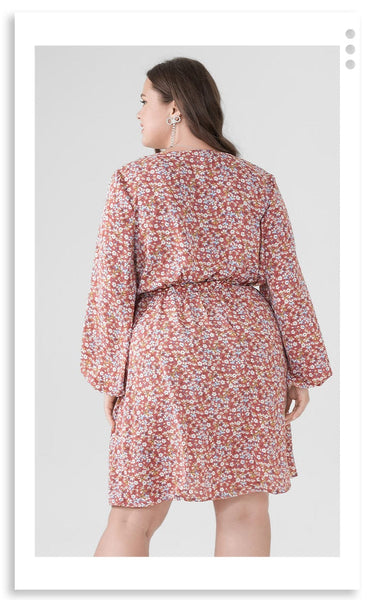 Cap Point Malia Plus V-Neck Plus Size Print Spring Autumn Mini Dress