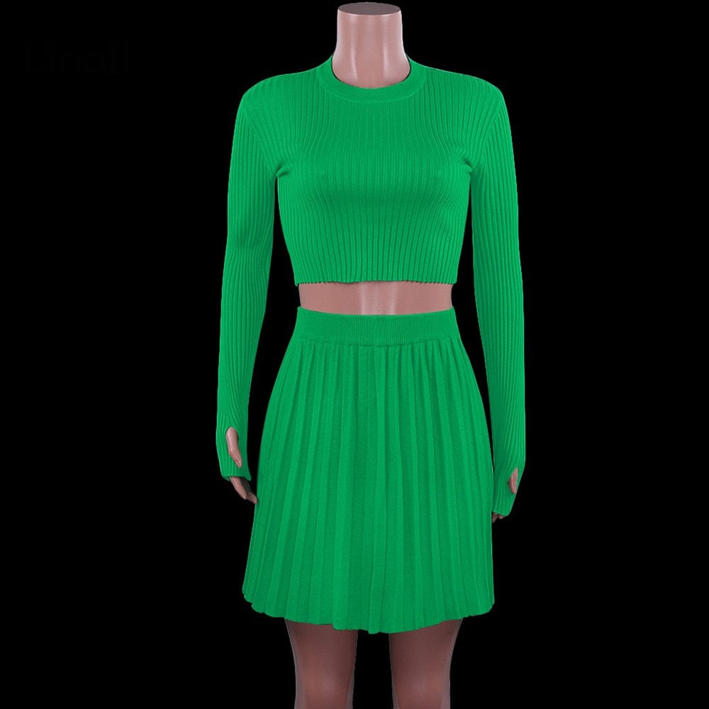 Cap Point Malia Two Piece Knitted Ribbed Sweater Outfits Set