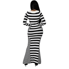 Load image into Gallery viewer, Cap Point Mandla Mermaid Striped Patchwork Plunging V-Neck Long Sleeve Maxi Dress
