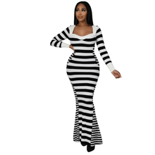 Load image into Gallery viewer, Cap Point Mandla Mermaid Striped Patchwork Plunging V-Neck Long Sleeve Maxi Dress
