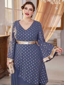 Cap Point Marianne Plus Size New Luxury Designer Chic Elegant Long Sleeve Evening Maxi Dress