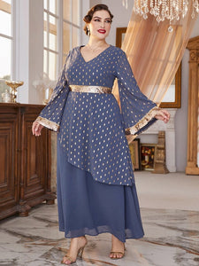 Cap Point Marianne Plus Size New Luxury Designer Chic Elegant Long Sleeve Evening Maxi Dress