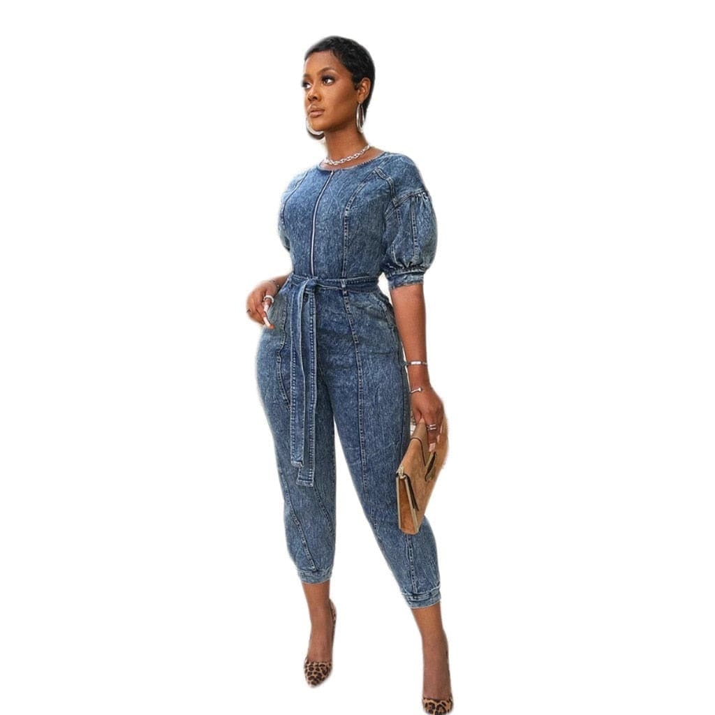 Cap Point Marissa Short Sleeve O-neck Zipper Bandage Sashes Stretchy Pencil Playsuit