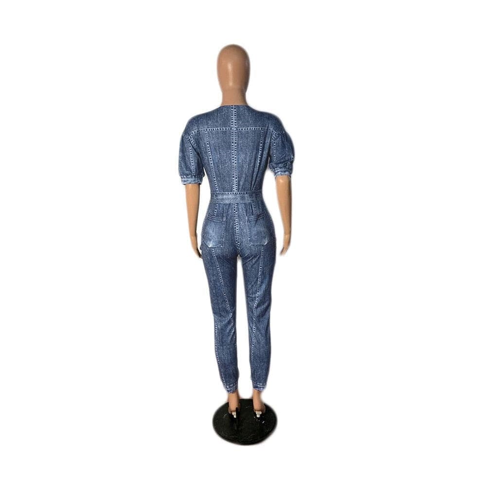 Cap Point Marissa Short Sleeve O-neck Zipper Bandage Sashes Stretchy Pencil Playsuit