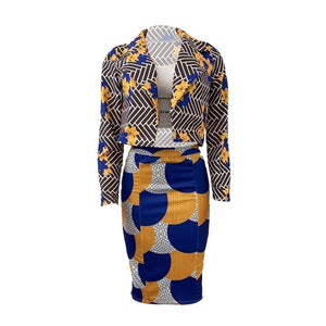 Cap Point Marisse Print Lapel Long Sleeves Suit Jacket + High-Waist Knee-Dress