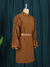 Load image into Gallery viewer, Cap Point Marla Long Sleeve Puff Sleeve Waist Belt Cardigan Mini Shirt Dress

