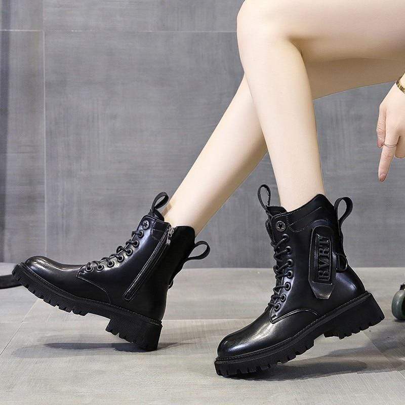 Cap Point Martens PU Leather Warm Plush Boots