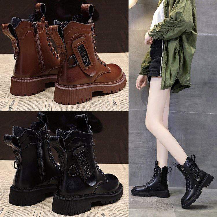 Cap Point Martens PU Leather Warm Plush Boots