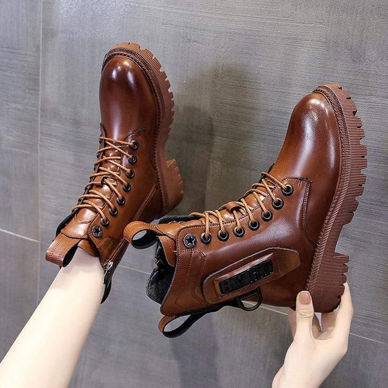 Cap Point Martens PU Leather Warm Plush Boots