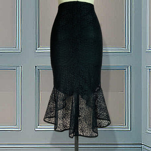 Cap Point Martha Chic High Waist Irregular Length Midi Lace Skirt