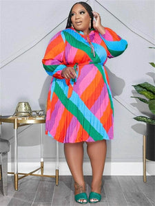 Cap Point Martina Plus Size Long Sleeve Printed Loose Bandage Maxi Dress
