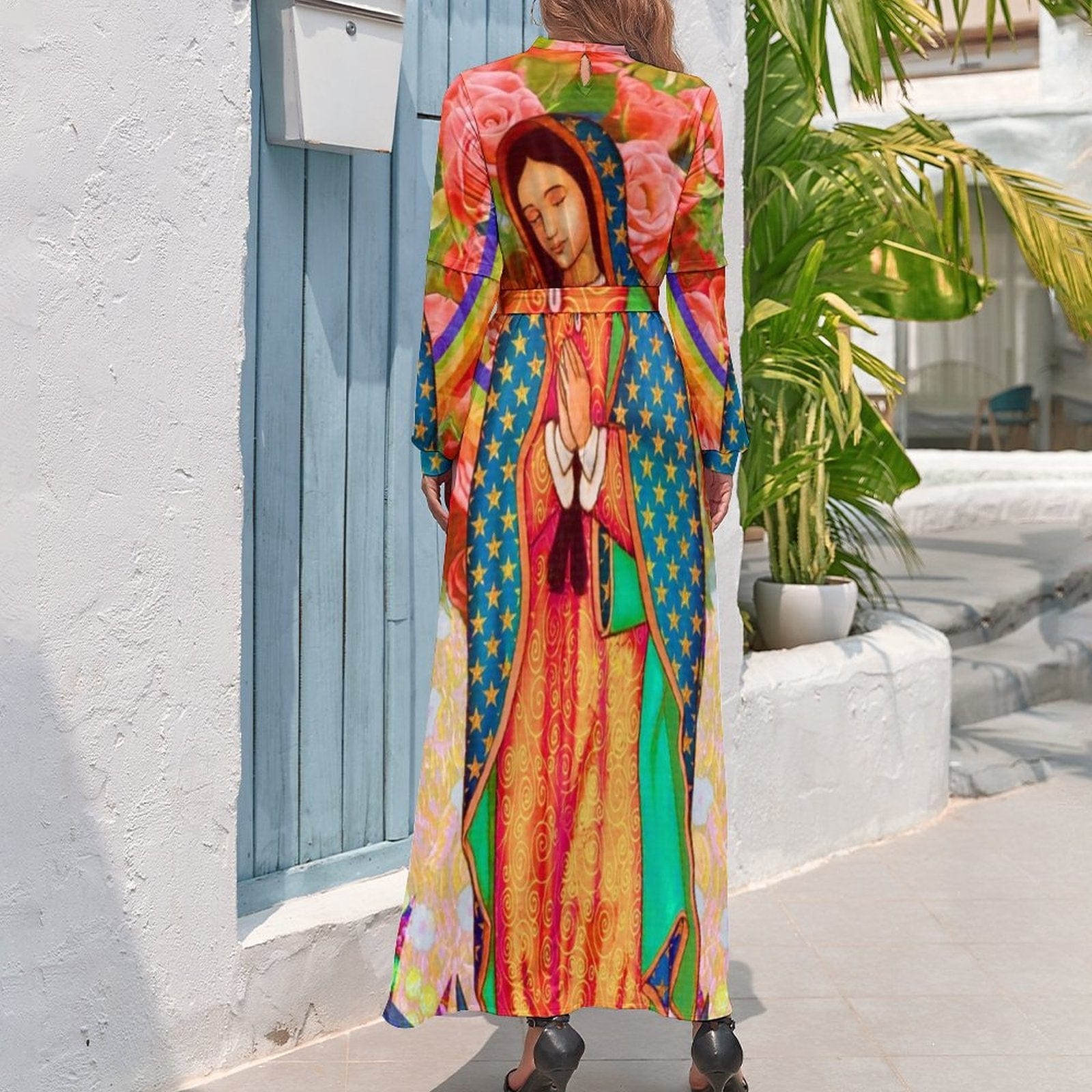 Cap Point Mary High Neck Long-Sleeve Boho Style Maxi Dress