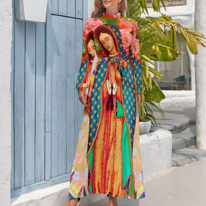 Cap Point Mary High Neck Long-Sleeve Boho Style Maxi Dress