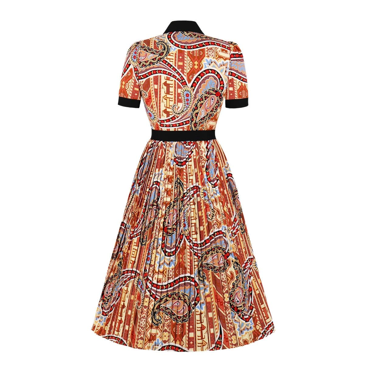 Cap Point Mary Short Sleeve Elegant Pleated Midi Dress