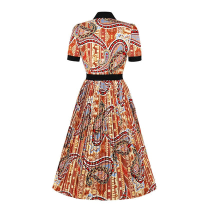 Cap Point Mary Short Sleeve Elegant Pleated Midi Dress