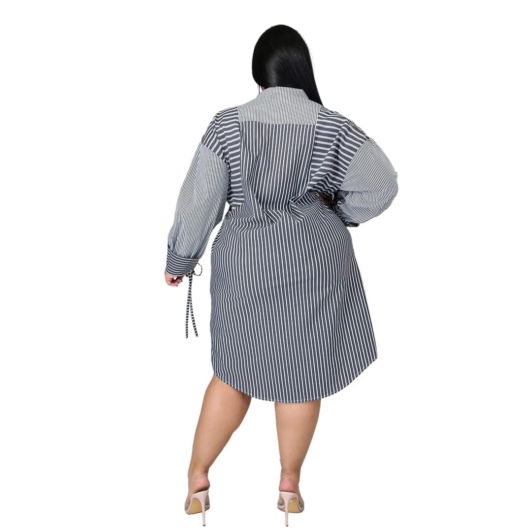 Cap Point Meda Plus size Splicing stripe printing long sleeve casual shirt dress