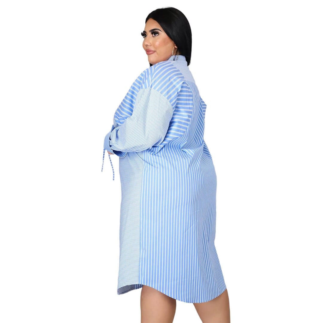 Cap Point Meda Plus size Splicing stripe printing long sleeve casual shirt dress