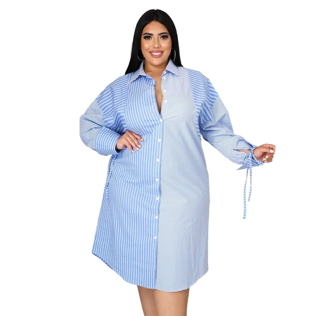 Cap Point Meda Plus size Splicing stripe printing long sleeve casual shirt dress