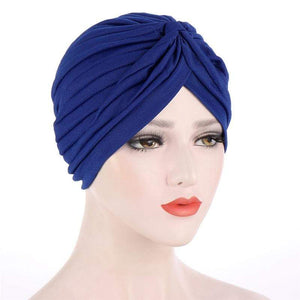 Cap Point Medium Blue Solid folds pearl inner hijab cap