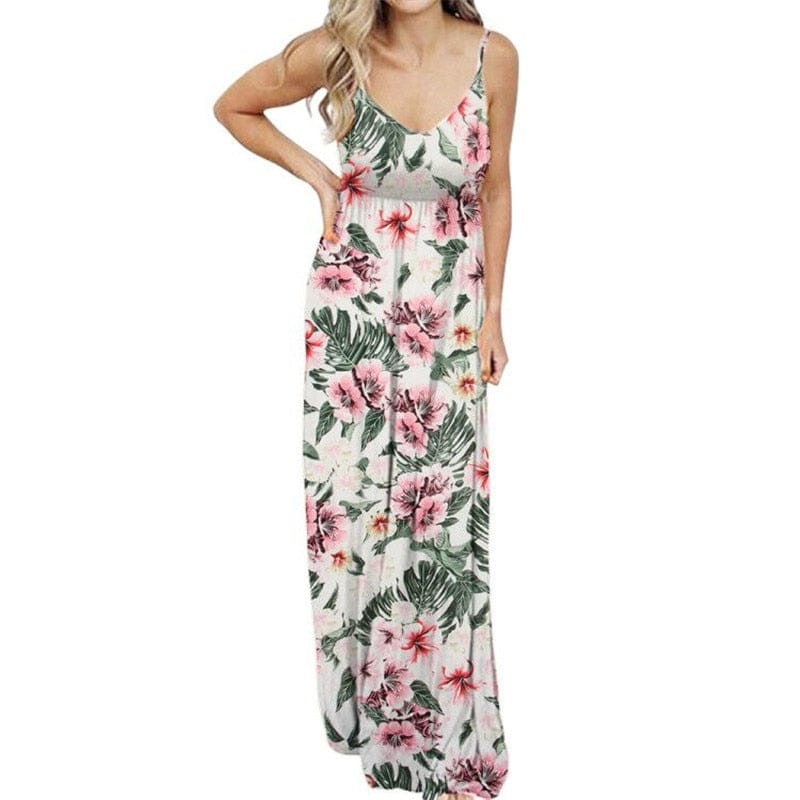 Cap Point Melania Loose Boho Spaghetti Strap Sleeveless Maxi Dress