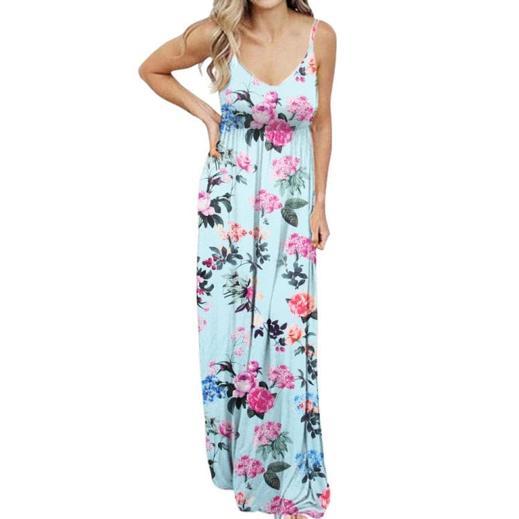 Cap Point Melania Loose Boho Spaghetti Strap Sleeveless Maxi Dress