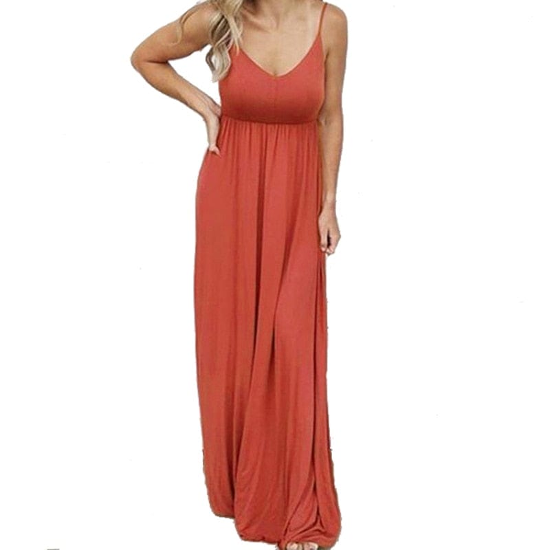 Cap Point Melania Loose Boho Spaghetti Strap Sleeveless Maxi Dress