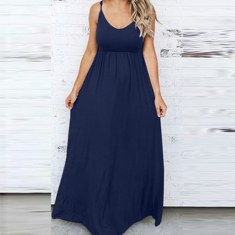 Cap Point Melania Loose Boho Spaghetti Strap Sleeveless Maxi Dress