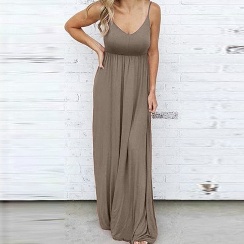 Cap Point Melania Loose Boho Spaghetti Strap Sleeveless Maxi Dress