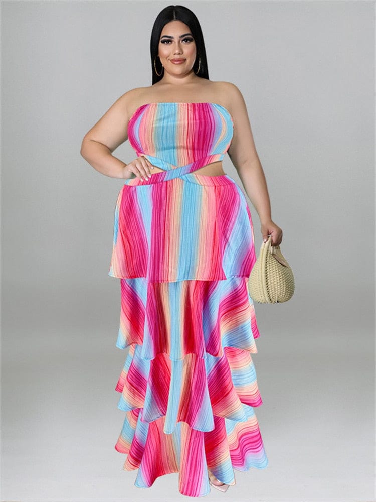 Cap Point Melania Plus Size Ruffles Hem Off The Shoulder Hollow Out Elegant Maxi Dress
