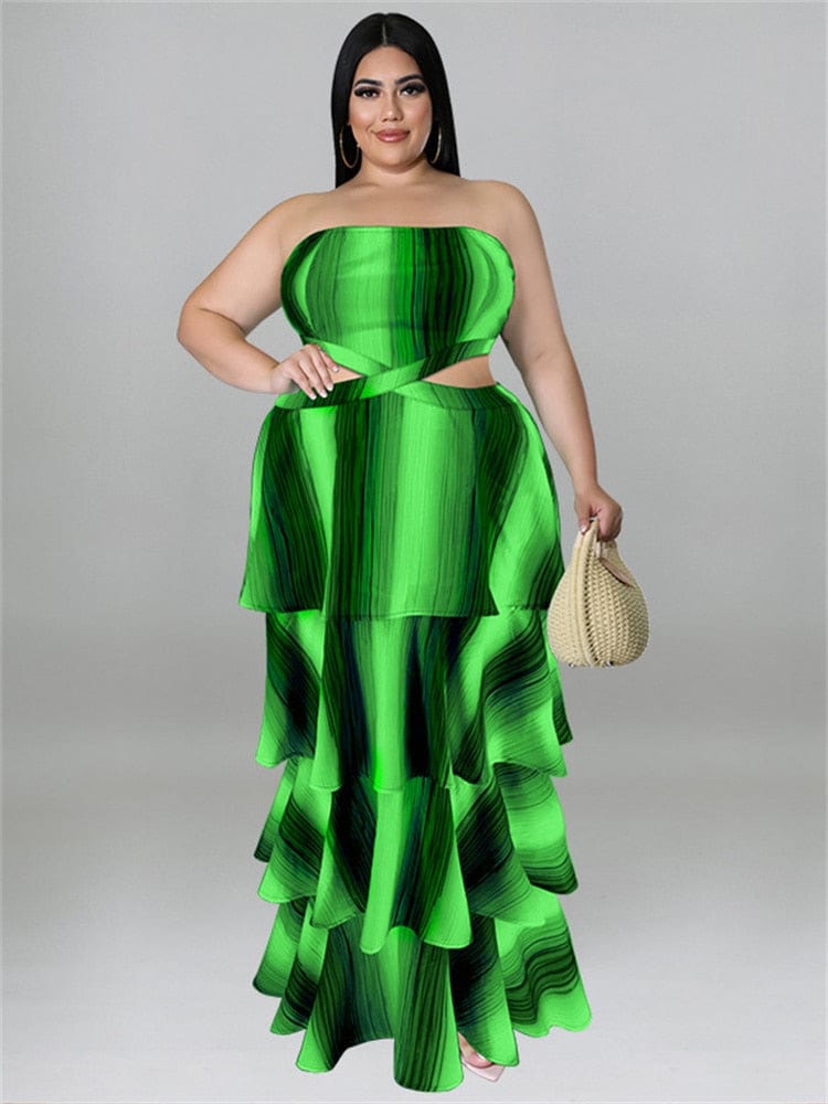Cap Point Melania Plus Size Ruffles Hem Off The Shoulder Hollow Out Elegant Maxi Dress