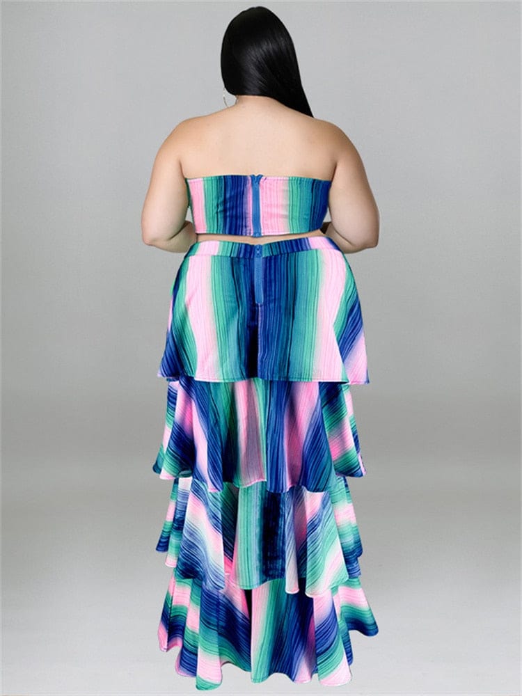 Cap Point Melania Plus Size Ruffles Hem Off The Shoulder Hollow Out Elegant Maxi Dress